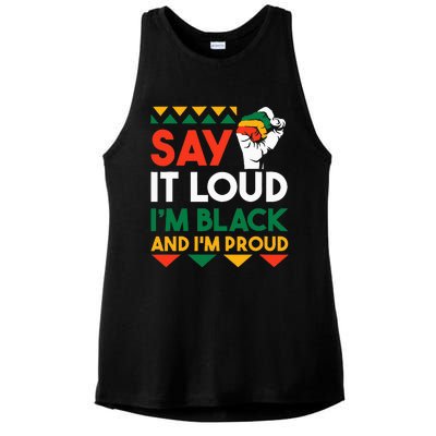 S.ay It L.oud I'm Black & I'm Proud Black History Month Ladies PosiCharge Tri-Blend Wicking Tank