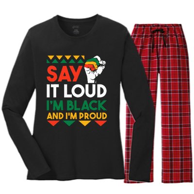 S.ay It L.oud I'm Black & I'm Proud Black History Month Women's Long Sleeve Flannel Pajama Set 