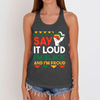 S.ay It L.oud I'm Black & I'm Proud Black History Month Women's Knotted Racerback Tank