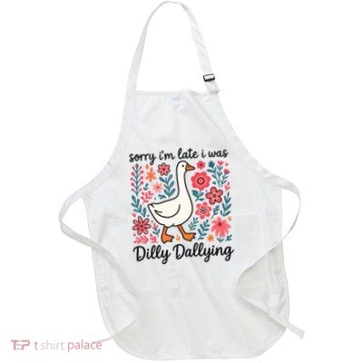 Sorry I'm Late I Was Dilly Dallying Boho Floral Goose_1 Full-Length Apron With Pockets