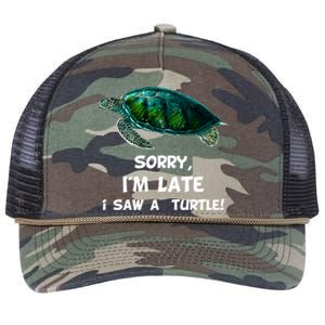 Sorry I'am Late A Saw A Turtle Funny Turtle Gift Retro Rope Trucker Hat Cap