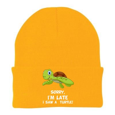 Sorry I'am Late A Saw A Turtle Funny Turtle Gift Knit Cap Winter Beanie