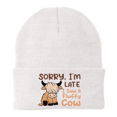 Sorry IM Late I Saw A Fluffy Cow Highland Cow Breeder Knit Cap Winter Beanie