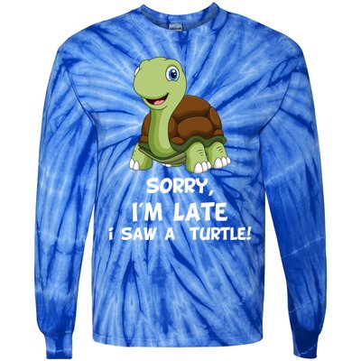 Sorry I'am Late A Saw A Turtle Funny Turtle Gift Tie-Dye Long Sleeve Shirt