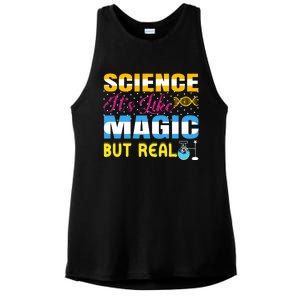 Science ItS Like Magic But Real Graphic Ladies PosiCharge Tri-Blend Wicking Tank