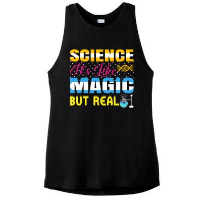 Science ItS Like Magic But Real Graphic Ladies PosiCharge Tri-Blend Wicking Tank