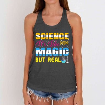 Science ItS Like Magic But Real Graphic Women's Knotted Racerback Tank