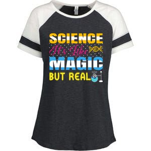 Science ItS Like Magic But Real Graphic Enza Ladies Jersey Colorblock Tee