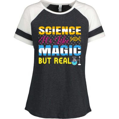 Science ItS Like Magic But Real Graphic Enza Ladies Jersey Colorblock Tee