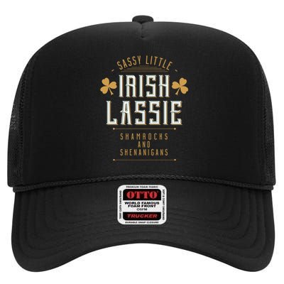 Sassy Irish Lassy Funny St Patricks Day High Crown Mesh Back Trucker Hat