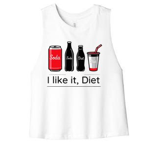 Soda I Like It Diet Essentials Morning Beverage Love Women's Racerback Cropped Tank