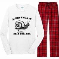 Sorry IM Late I Was Dilly Dallying Funny Snail Vintage Long Sleeve Pajama Set