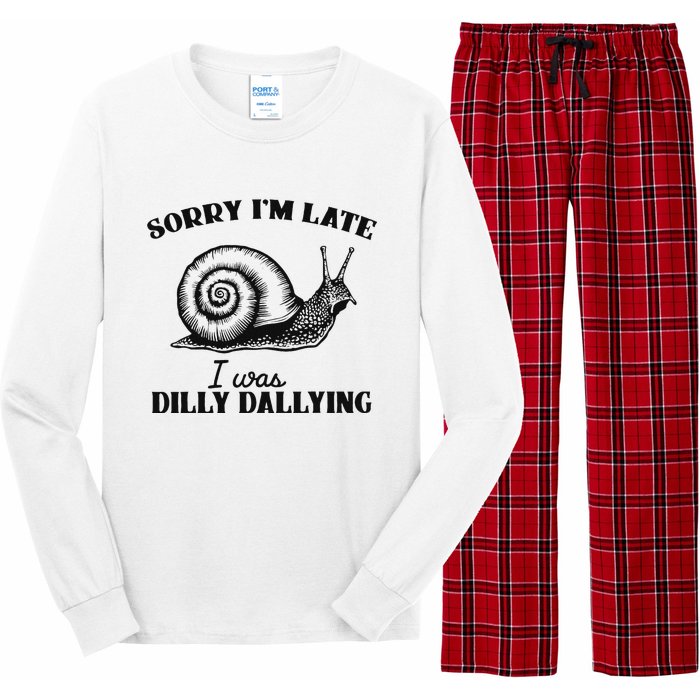 Sorry IM Late I Was Dilly Dallying Funny Snail Vintage Long Sleeve Pajama Set