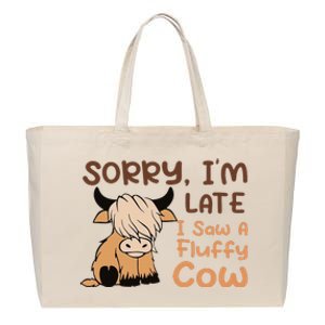 Sorry IM Late I Saw A Fluffy Cow Highland Cow Breeder Cotton Canvas Jumbo Tote