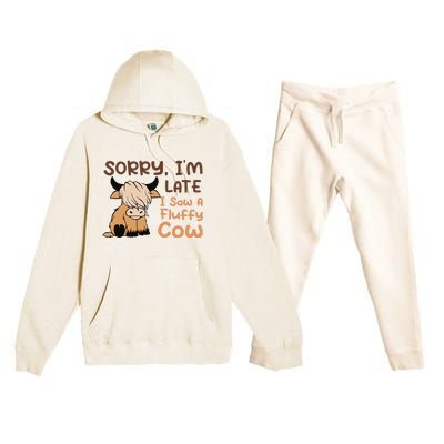 Sorry IM Late I Saw A Fluffy Cow Highland Cow Breeder Premium Hooded Sweatsuit Set