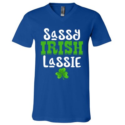 Sassy Irish Lassie Funny Shamrock St Patrick's Day Gift Funny Gift V-Neck T-Shirt