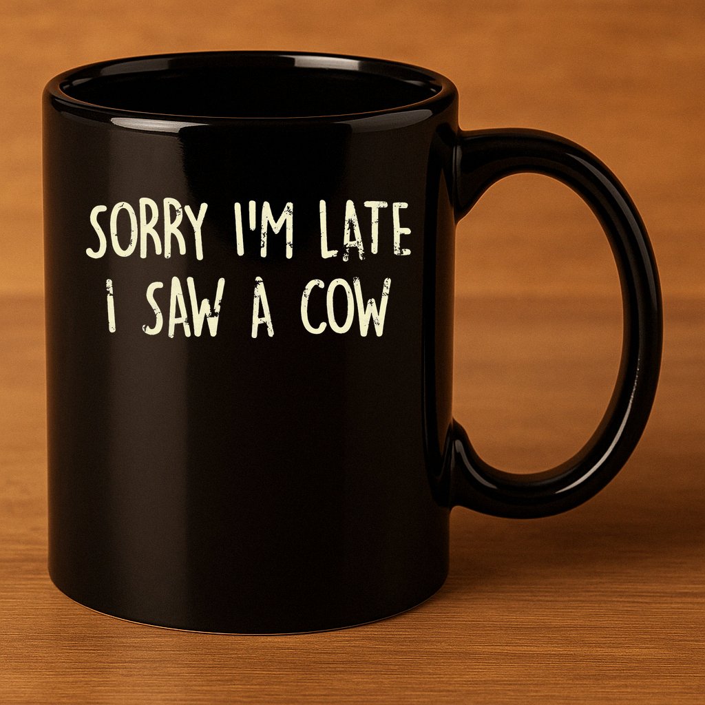 Sorry I'm Late I Saw A Cow Funny cows lovers 11oz C Handle Ceramic Mug