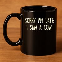 Sorry I'm Late I Saw A Cow Funny cows lovers 11oz C Handle Ceramic Mug