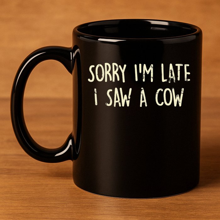 Sorry I'm Late I Saw A Cow Funny cows lovers 11oz C Handle Ceramic Mug