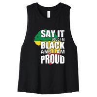 Say It Loud I'm Black And I'm Proud Pride History Flag Map Women's Racerback Cropped Tank