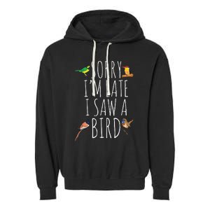 Sorry Im Late I Saw A Bird Cute Bird Lover Birding Garment-Dyed Fleece Hoodie