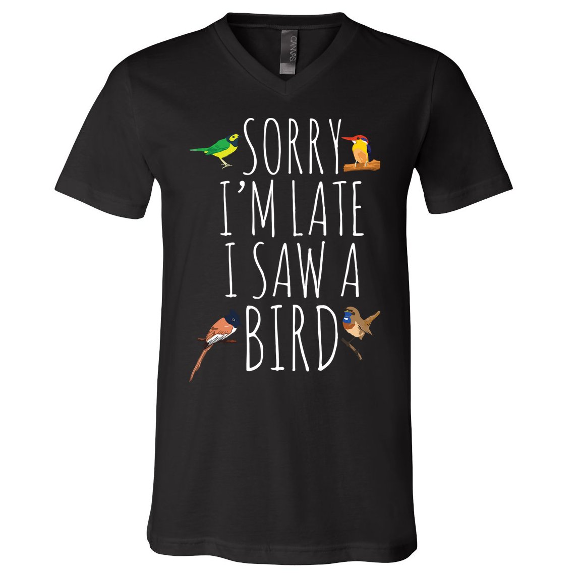 Sorry Im Late I Saw A Bird Cute Bird Lover Birding V-Neck T-Shirt