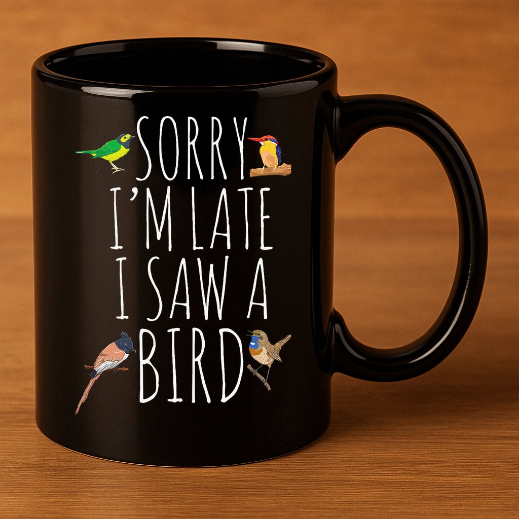 Sorry IM Late I Saw A Bird Cute Bird Lover Birding 11oz C Handle Ceramic Mug