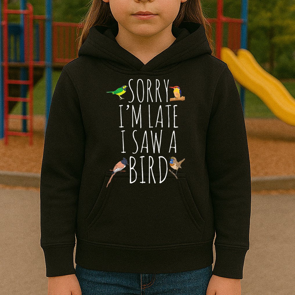 Sorry IM Late I Saw A Bird Cute Bird Lover Birding Kids Hoodie