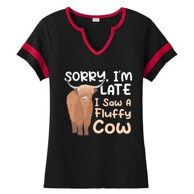 Sorry I'm Late I Saw A Fluffy Cow Highland Cow Breeder Ladies Halftime Notch Neck Tee