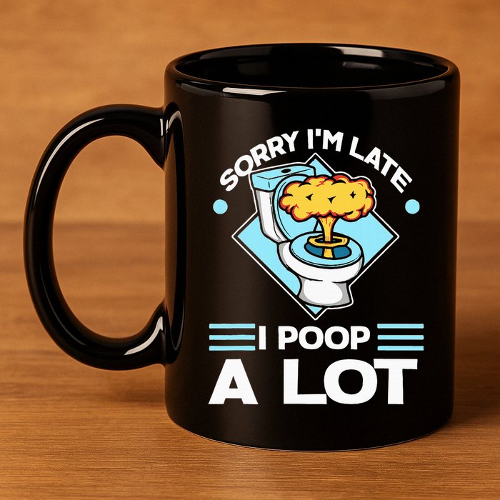 Sorry IM Late I Poop A Lot Funny Pooping Joke Funny Sayings 11oz C Handle Ceramic Mug