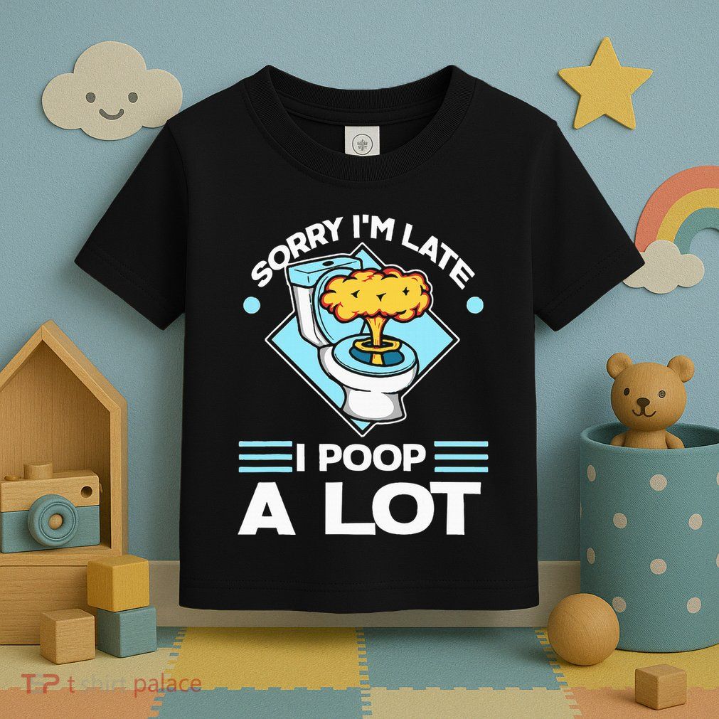 Sorry IM Late I Poop A Lot Funny Pooping Joke Funny Sayings Toddler T-Shirt