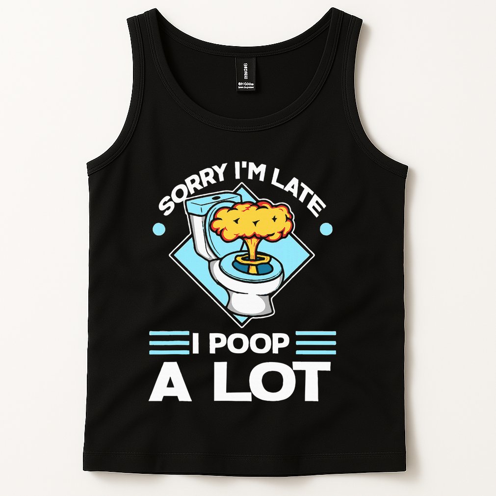 Sorry IM Late I Poop A Lot Funny Pooping Joke Funny Sayings Tank Top