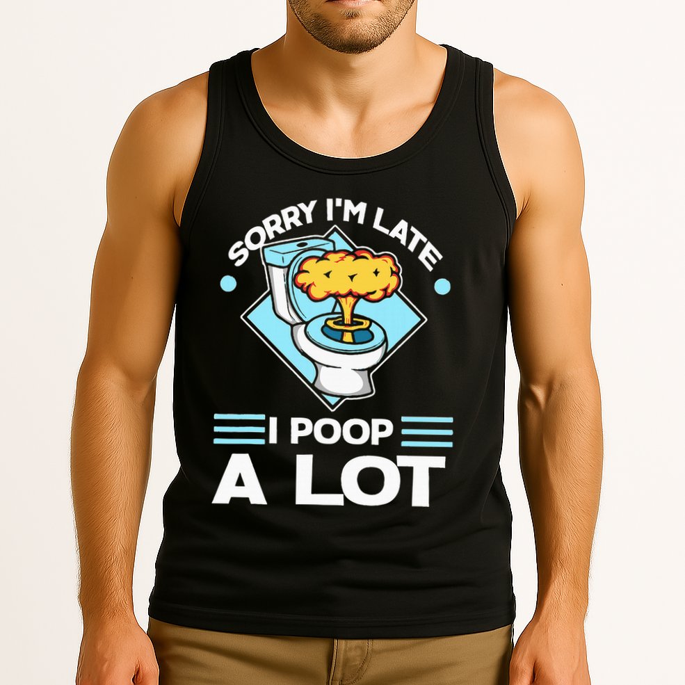 Sorry IM Late I Poop A Lot Funny Pooping Joke Funny Sayings Tank Top