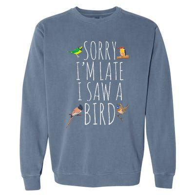 Sorry IM Late I Saw A Bird Cute Bird Lover Birding Garment-Dyed Sweatshirt