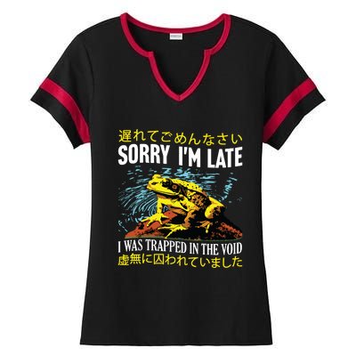 Sorry Im Late I Was Trapped In The Void Frog Japanese Ladies Halftime Notch Neck Tee