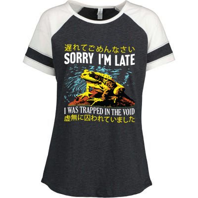 Sorry Im Late I Was Trapped In The Void Frog Japanese Enza Ladies Jersey Colorblock Tee