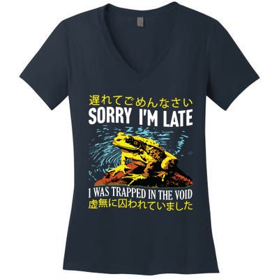 Sorry Im Late I Was Trapped In The Void Frog Japanese Women's V-Neck T-Shirt