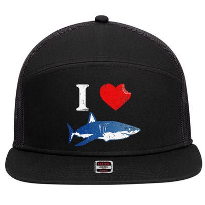 Shark I Love Shark Lover Gift Shark 7 Panel Mesh Trucker Snapback Hat