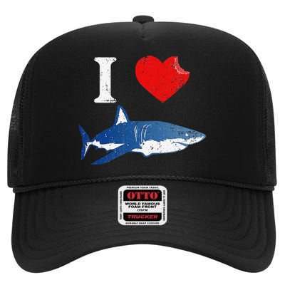 Shark I Love Shark Lover Gift Shark High Crown Mesh Back Trucker Hat