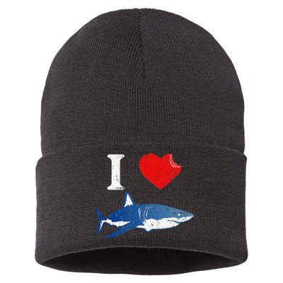 Shark I Love Shark Lover Gift Shark Sustainable Knit Beanie