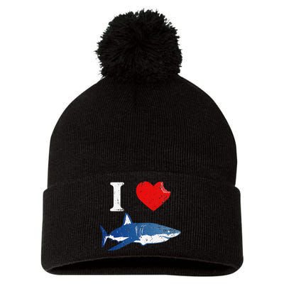 Shark I Love Shark Lover Gift Shark Pom Pom 12in Knit Beanie