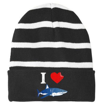 Shark I Love Shark Lover Gift Shark Striped Beanie with Solid Band