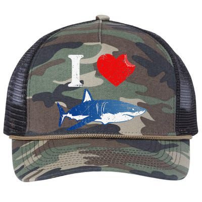 Shark I Love Shark Lover Gift Shark Retro Rope Trucker Hat Cap