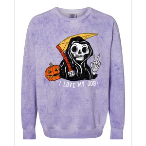 Sarcastic I Love My Job Grim Reaper Death Halloween Costume Gift Colorblast Crewneck Sweatshirt