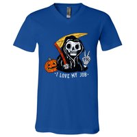 Sarcastic I Love My Job Grim Reaper Death Halloween Costume Gift V-Neck T-Shirt