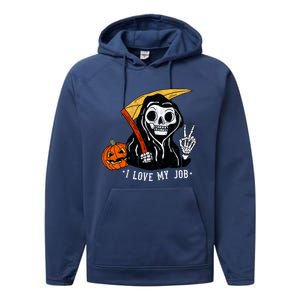 Sarcastic I Love My Job Grim Reaper Death Halloween Costume Gift Performance Fleece Hoodie