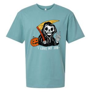 Sarcastic I Love My Job Grim Reaper Death Halloween Costume Gift Sueded Cloud Jersey T-Shirt