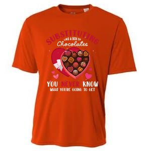 Substituting Is Like A Box Of Chocolates Substitute Teacher Gift Cooling Performance Crew T-Shirt