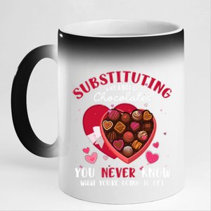 Substituting Is Like A Box Of Chocolates Substitute Teacher Gift 11oz Black Color Changing Mug