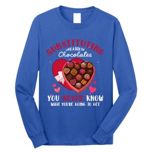 Substituting Is Like A Box Of Chocolates Substitute Teacher Gift Long Sleeve Shirt